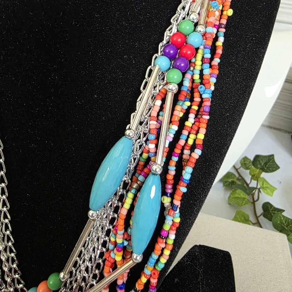 Boho Multi Strand Necklace with Matching Earrings Set